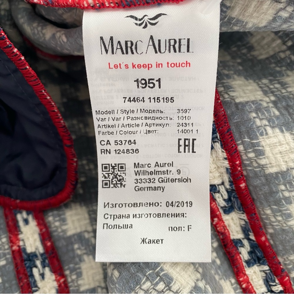 Marc Aurel Navy & Ivory Houndstooth Boucle Pearl Button Coat Size 46 (XL) - Picture 13 of 14